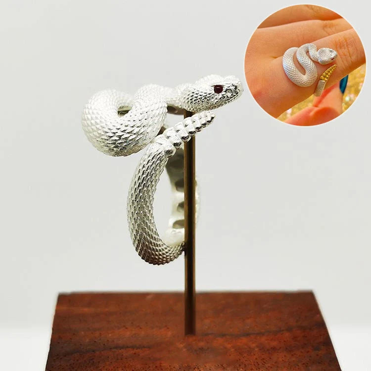 Adjustable copper snake ring in black and white with gold tail options