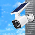 Outdoor solar simulation camera search light with aluminium alloy and ABS shell, 800 lumen LED, IP67 rating, white colour, courtyard garden placement