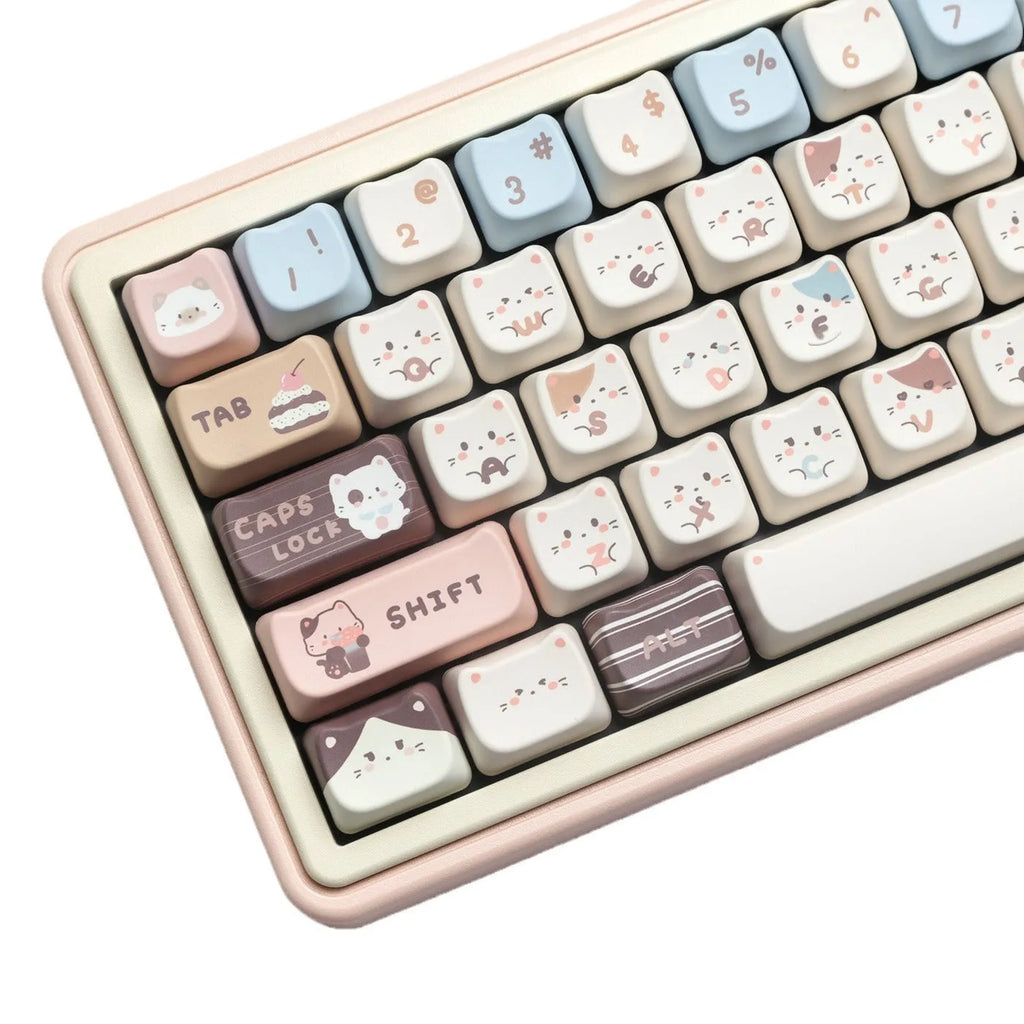 Sea Salt Cat PBT sublimation keycap full set with 7u space bar supplement for mechanical keyboards