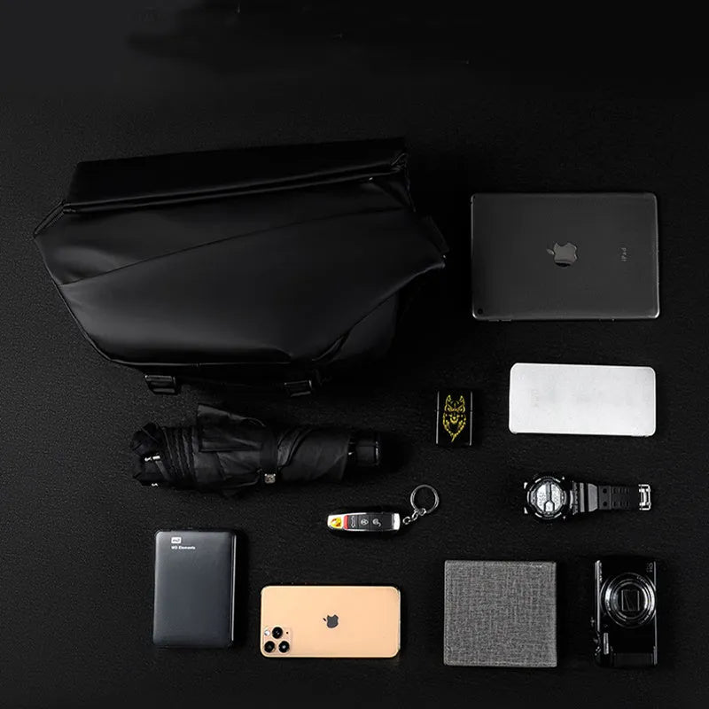 Grey and black men's medium PU crossbody bag with a zipper and internal organisers.