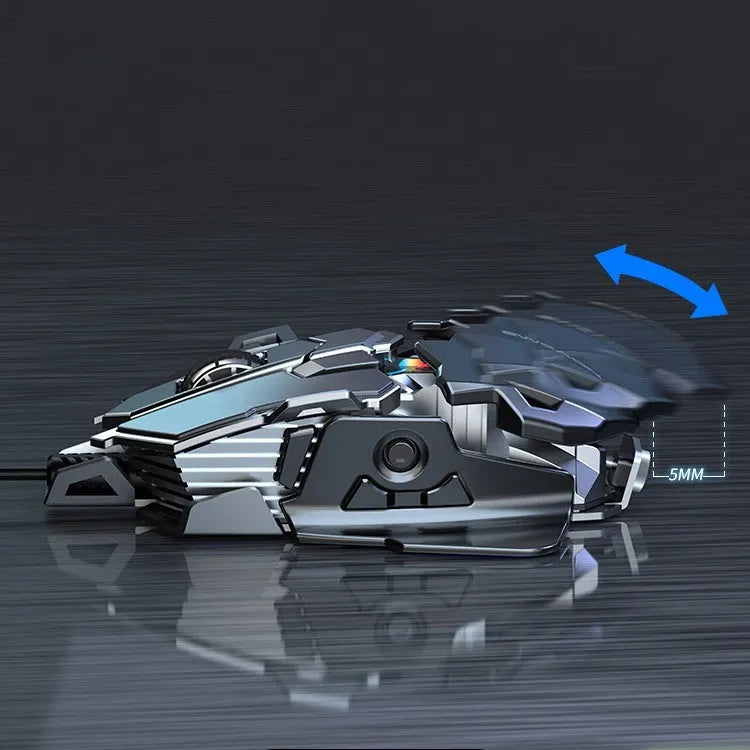 Forerunner MK500 wired gaming mouse in metallic black with seven buttons and USB cable