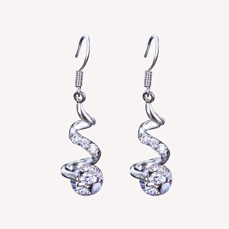 Purple Zircon Spiral Ear Hook Earrings for Women - Geometric Design