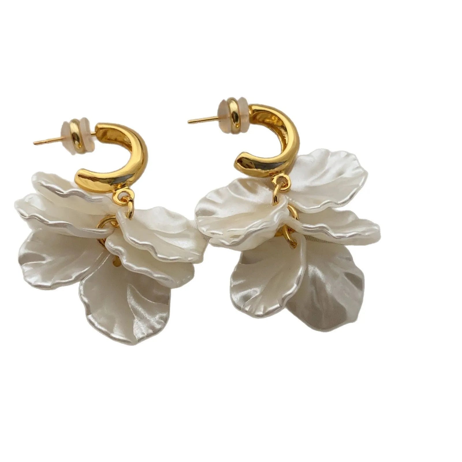 Tassel super fairy sweet silver needle pearl earrings with imitation pearl flower design and silver-tone finish