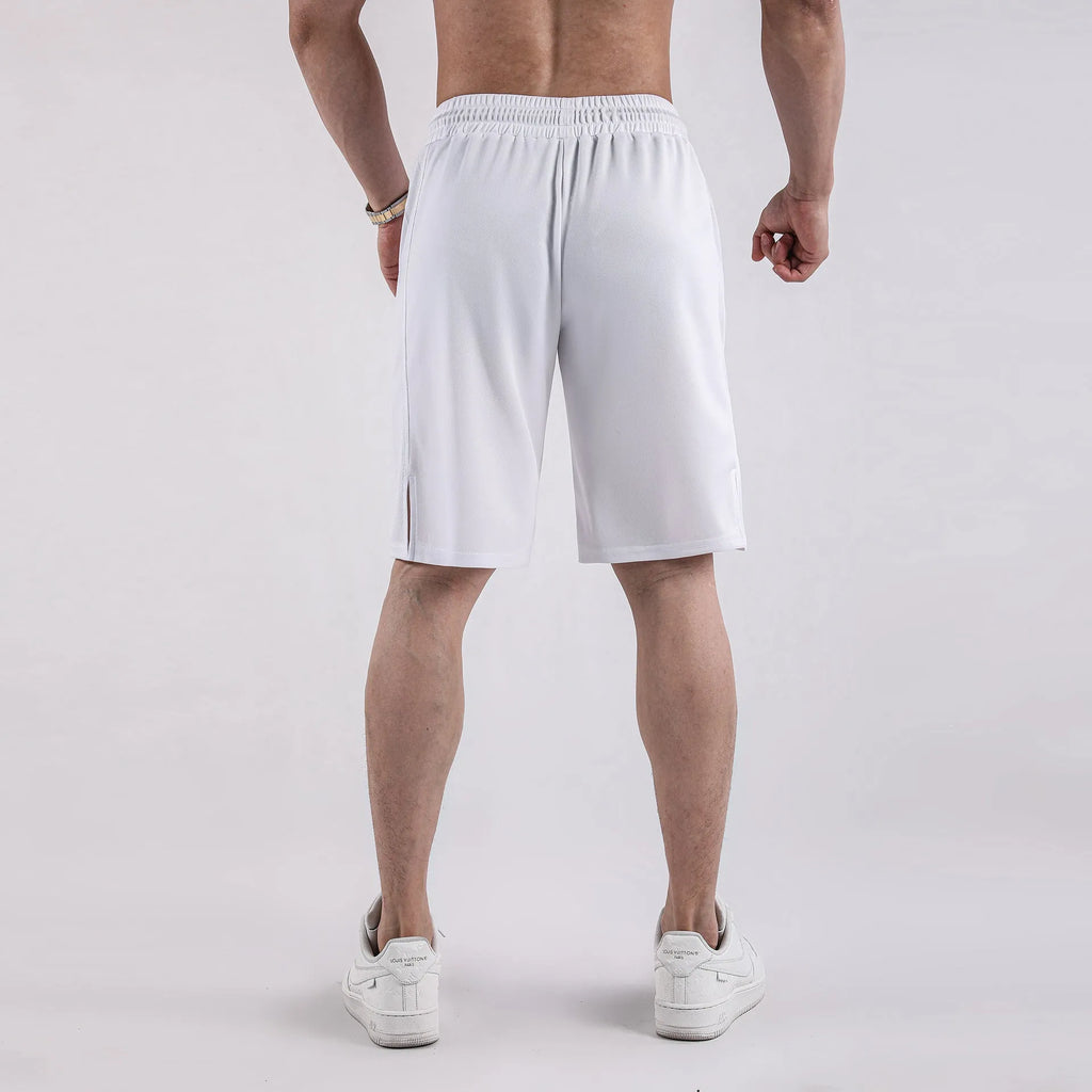 Men's black quick-drying mesh capri shorts with a loose fit and mid waist.