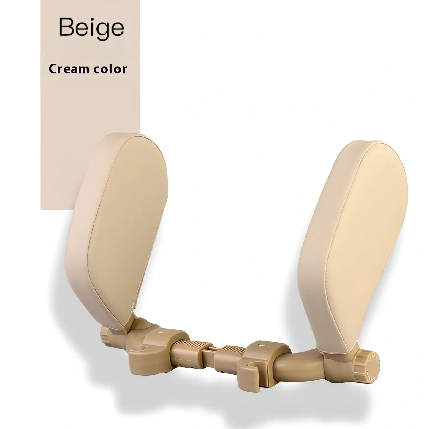 Adjustable car headrest pillow with 36cm bracket and 14cm rotating PU leather cushion