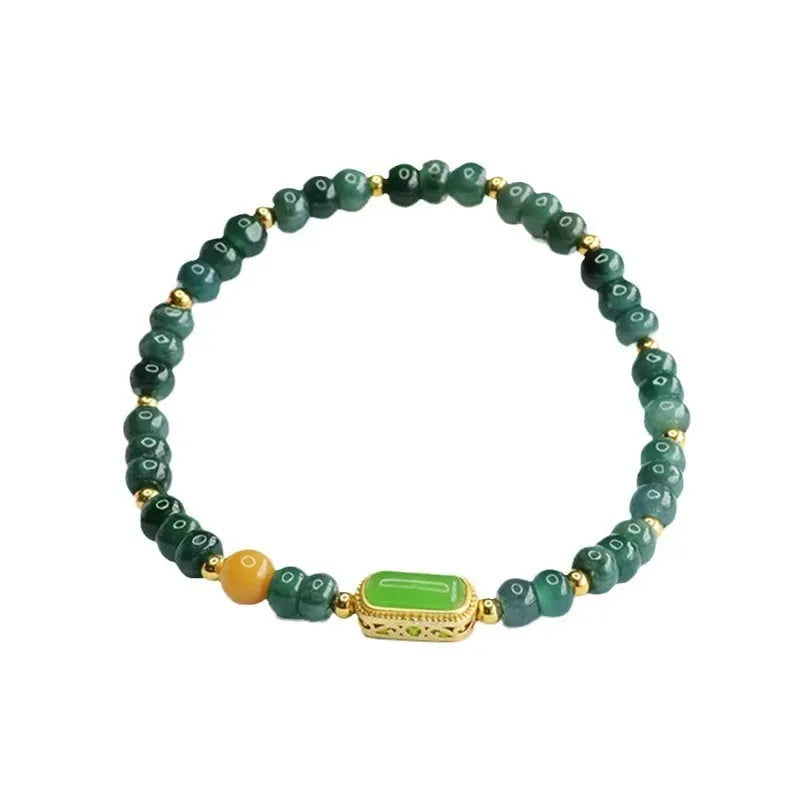 Natural stone blue water jade beaded bracelet with geometric jasper and topaz stones