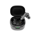 AI multi-language wireless in-ear translation earbuds in black, grey, and blue with charging cable