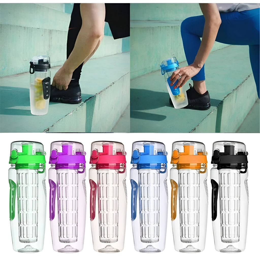 32oz Tritan fruit infusing water bottle with fruit cup infuser and leakproof design
