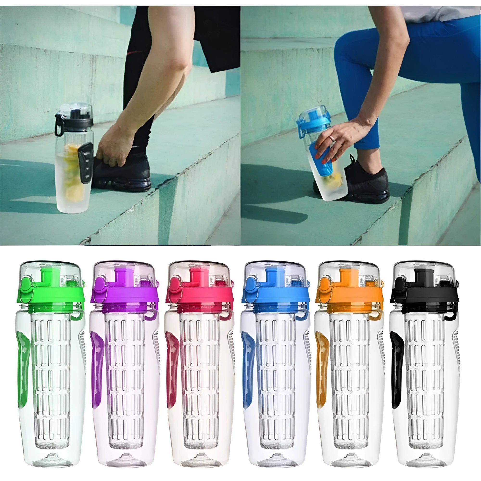 32oz Tritan fruit infusing water bottle with fruit cup infuser and leakproof design