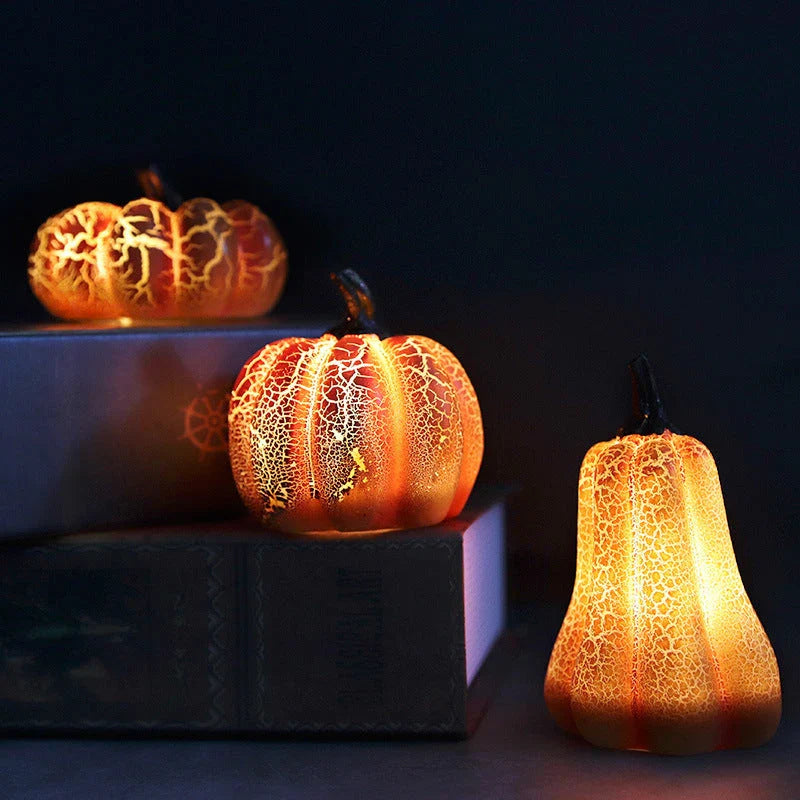 Realistic resin pumpkin lantern with LED lights, perfect for Halloween decor and celebrations