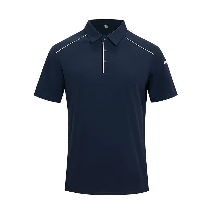 Men's loose fit short sleeve t-shirt with a stand collar and colour stitching detail in a classic colour.