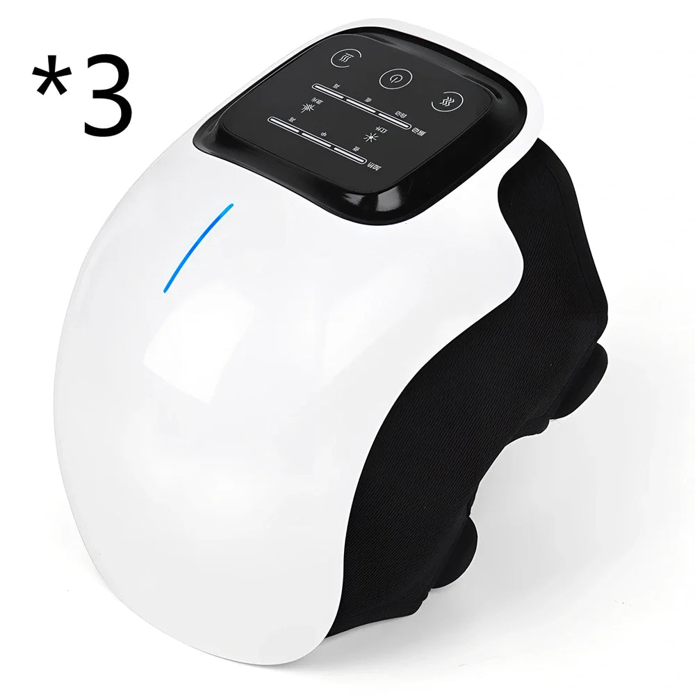 Smart knee massager with adjustable straps and LED display showing intensity levels