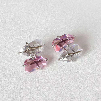 Women's Peach Blossom Spar Earrings in copper with zircon mosaic, available in pink, red, and green.