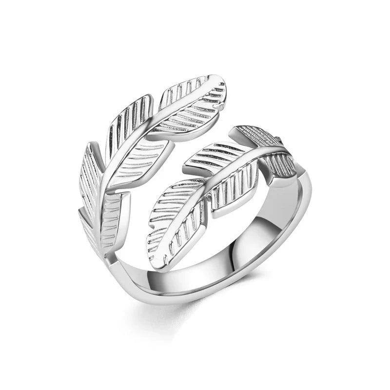 Adjustable titanium steel feather ring in gold and silver colours