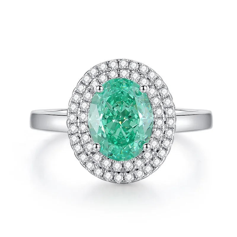 Geometric oval S925 sterling silver women's ring with inlaid palaibahao and high carbon diamond accents