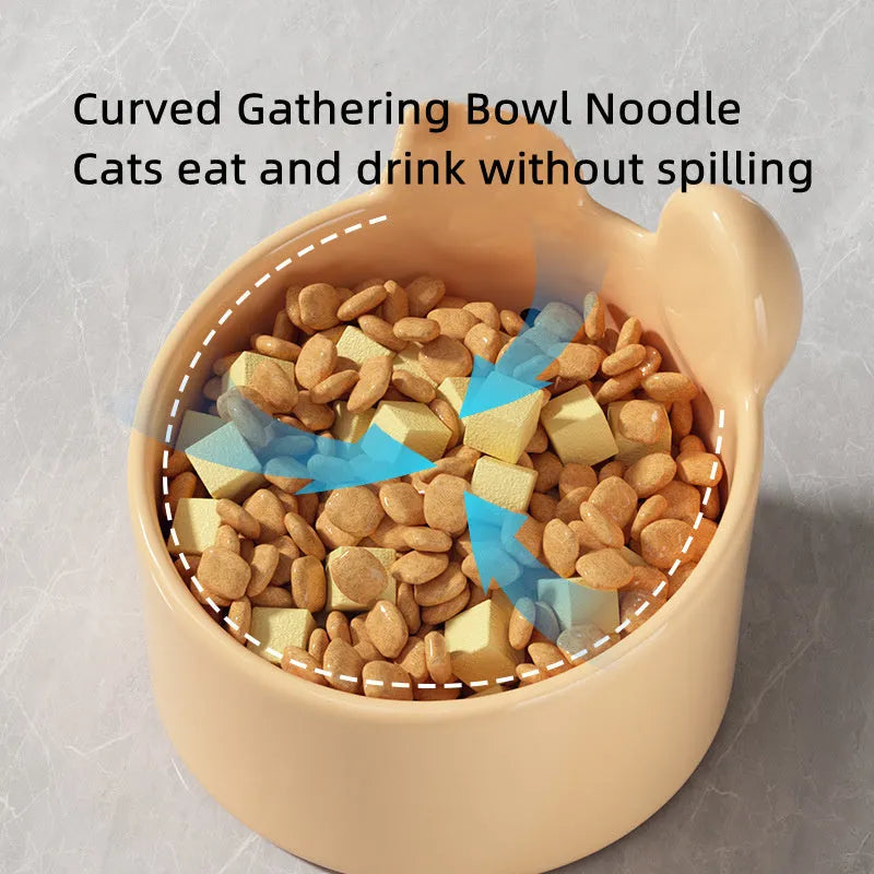 Blush Critter ceramic pet food bowl in white rabbit design, showing raised neck protection ring.