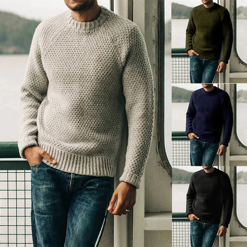 Men's winter knitted pullover sweater in extra coarse wool, available in multiple colours