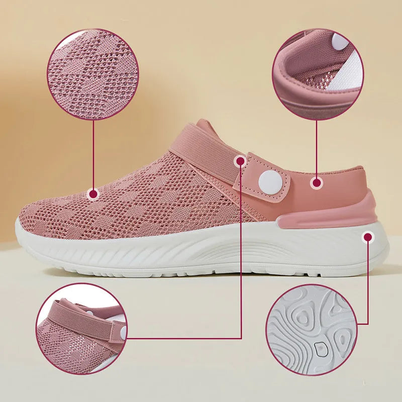 Women's breathable mesh slip-on sandals with round toe and PVC sole in multiple colours