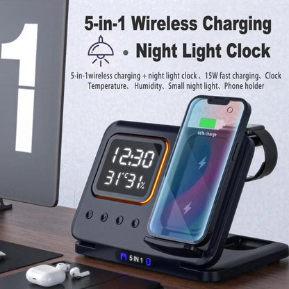 15W Wireless Charging Stand with LED Digital Alarm Clock and Fast Charging Dock