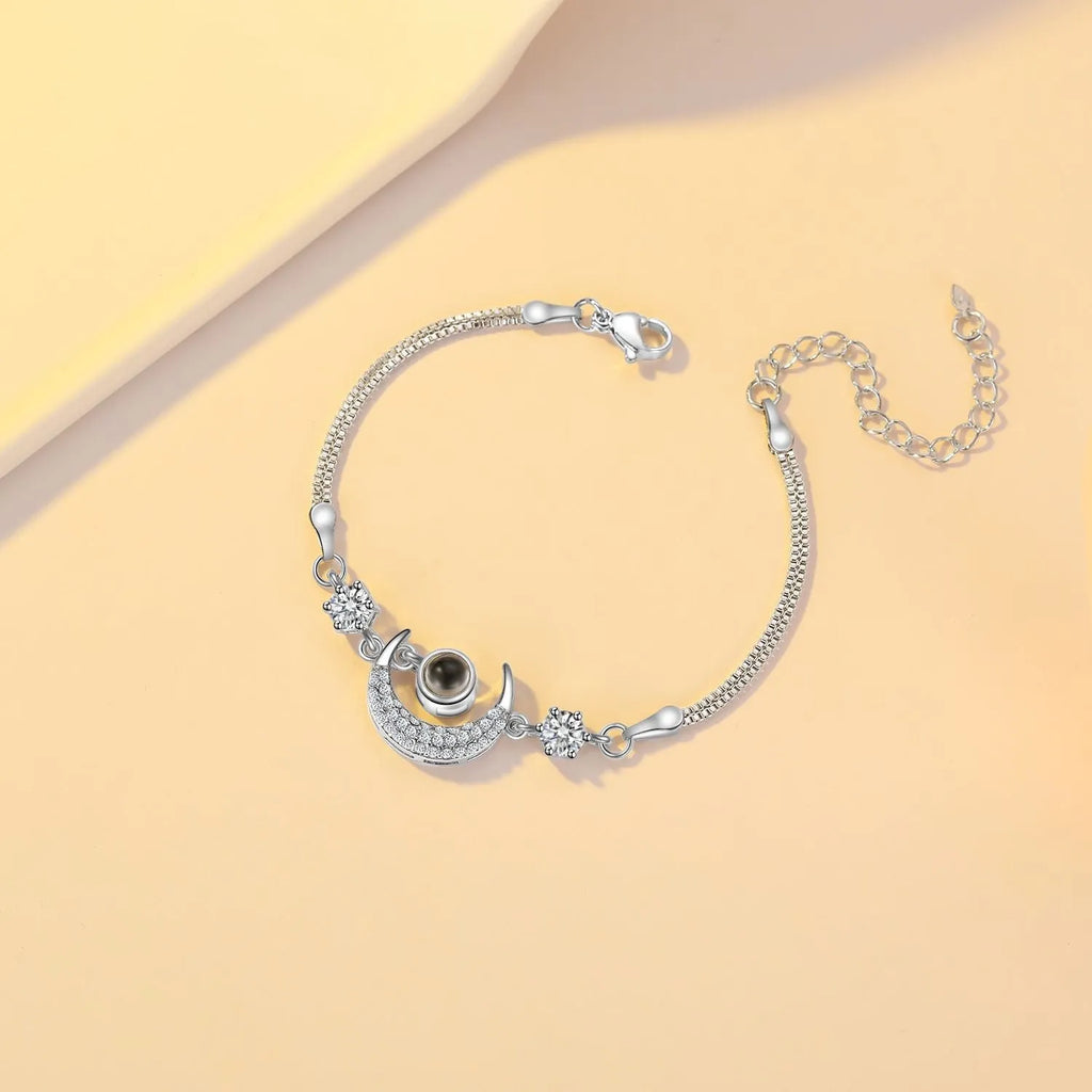 Korean style projection star moon charm bracelet in rose gold copper with diamond inlay