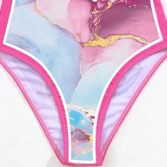 Women's printed sheath swimsuit with matching skirt for swimming activities