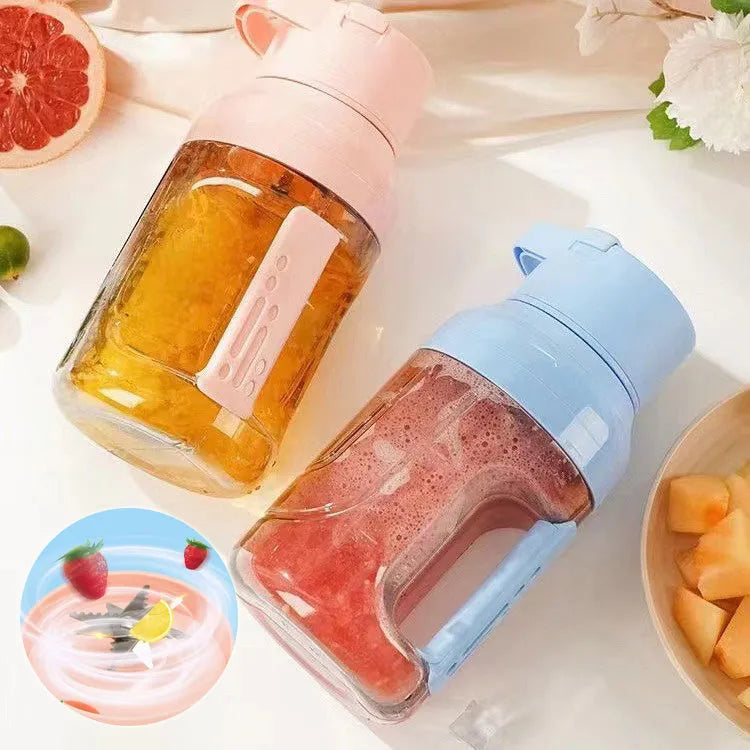 Portable electric juicer blender with 1500ml capacity, USB charging port, and eight steel blades