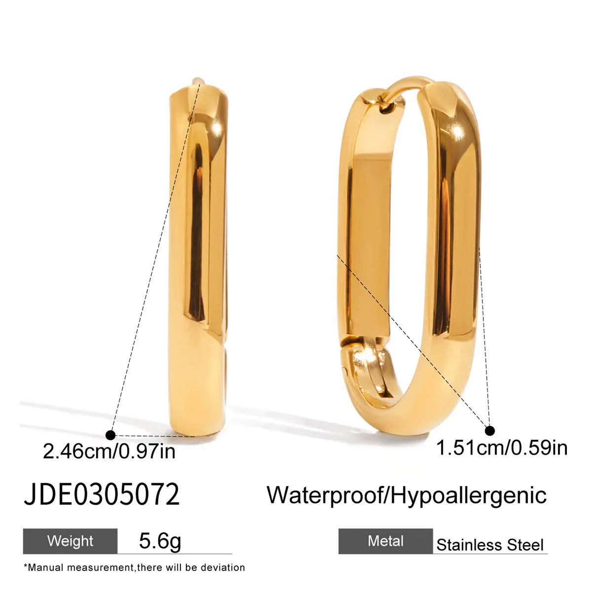 18K gold titanium steel geometric ellipse ear clip for women, light luxury style, on a model