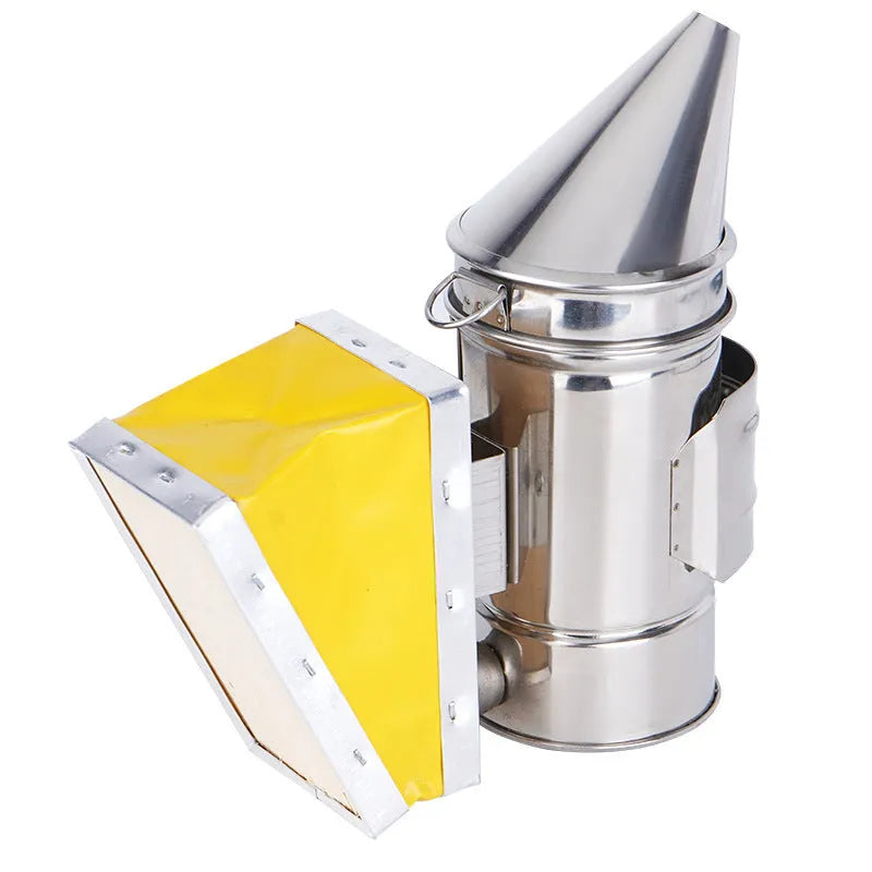 Stainless steel beekeeping smoker with leather bellow and nozzle, portable smoke sprayer for apiary use