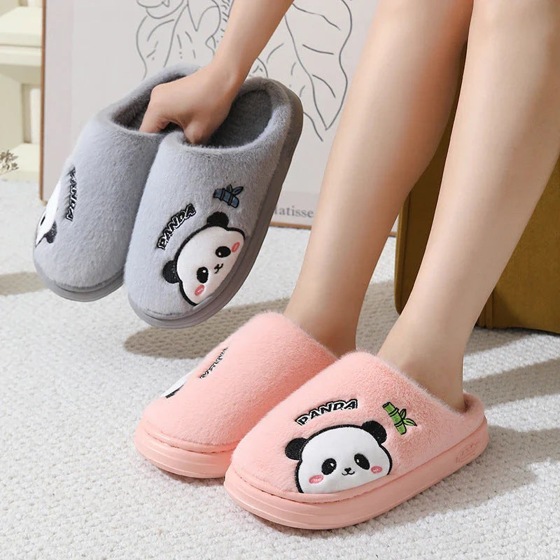 Cozy panda-themed slippers with thick, plush soles and a variety of vibrant color options