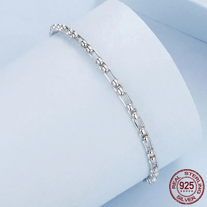 S925 sterling silver minimalist round box chain bracelet for women, electroplated finish, BSB231 colour, on neutral background