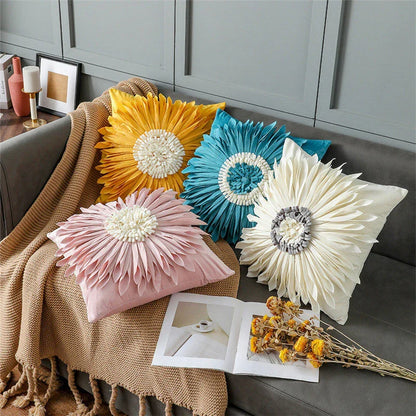 Luxurious velvet throw cushions with elegant 3D chrysanthemum embroidery, available in a range of sophisticated colours.
