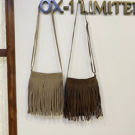 Artistic Tassel Shoulder Bag in various colours showcasing literary style and tassel detail