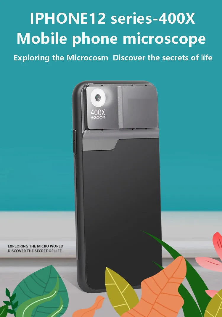400X mobile phone microscope lens with aluminium alloy and black silver finish for iPhone compatibility