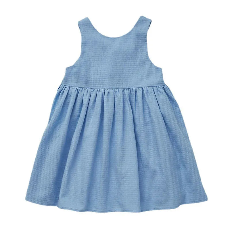 Girls cotton sleeveless dress in white, princess style, suitable for 90-130cm height