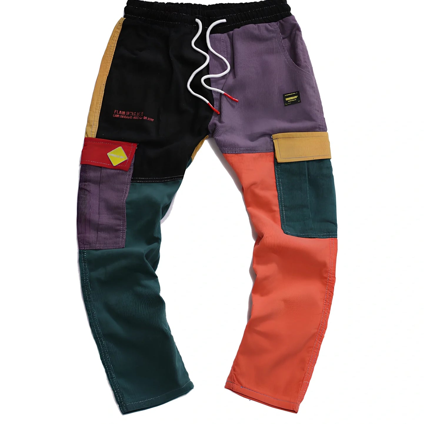 Corduroy straight trousers in colour matching with elastic waist 58-90cm and inseam 92-95cm for leisure