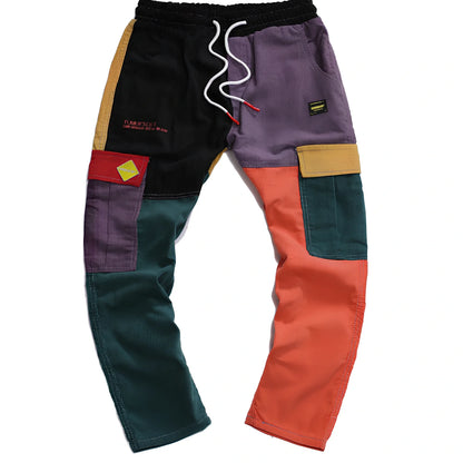 Corduroy straight trousers in colour matching with elastic waist 58-90cm and inseam 92-95cm for leisure