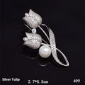 Women's flower-shaped brooch with micro-inlaid zircon detail in silver tulip colour