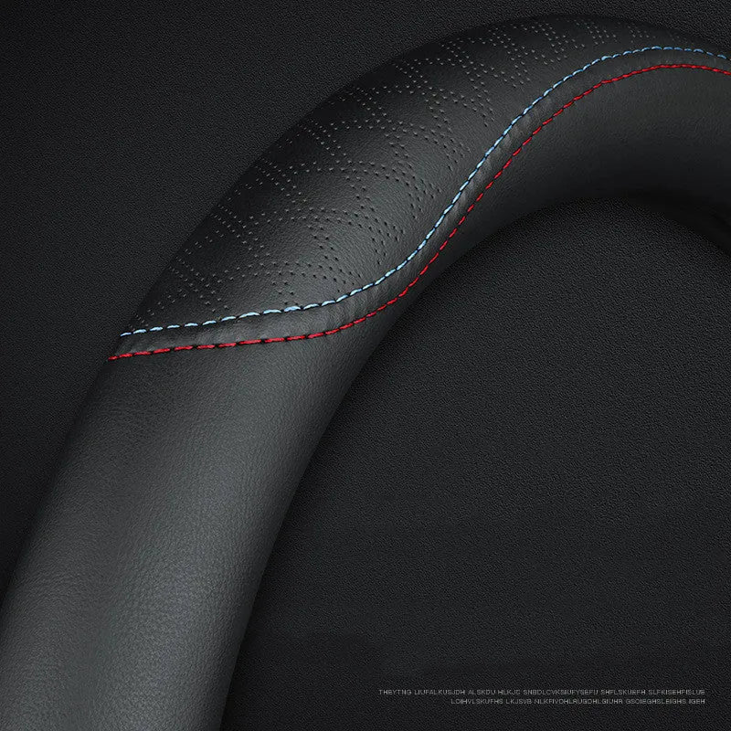 Black two-colour line leather steering wheel cover for Suzuki cars with 38cm diameter