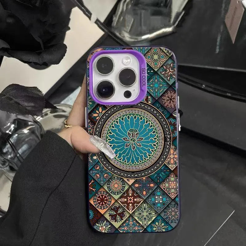 Hard PC phone case with ethnic pattern matte finish in silver colour for iPhone