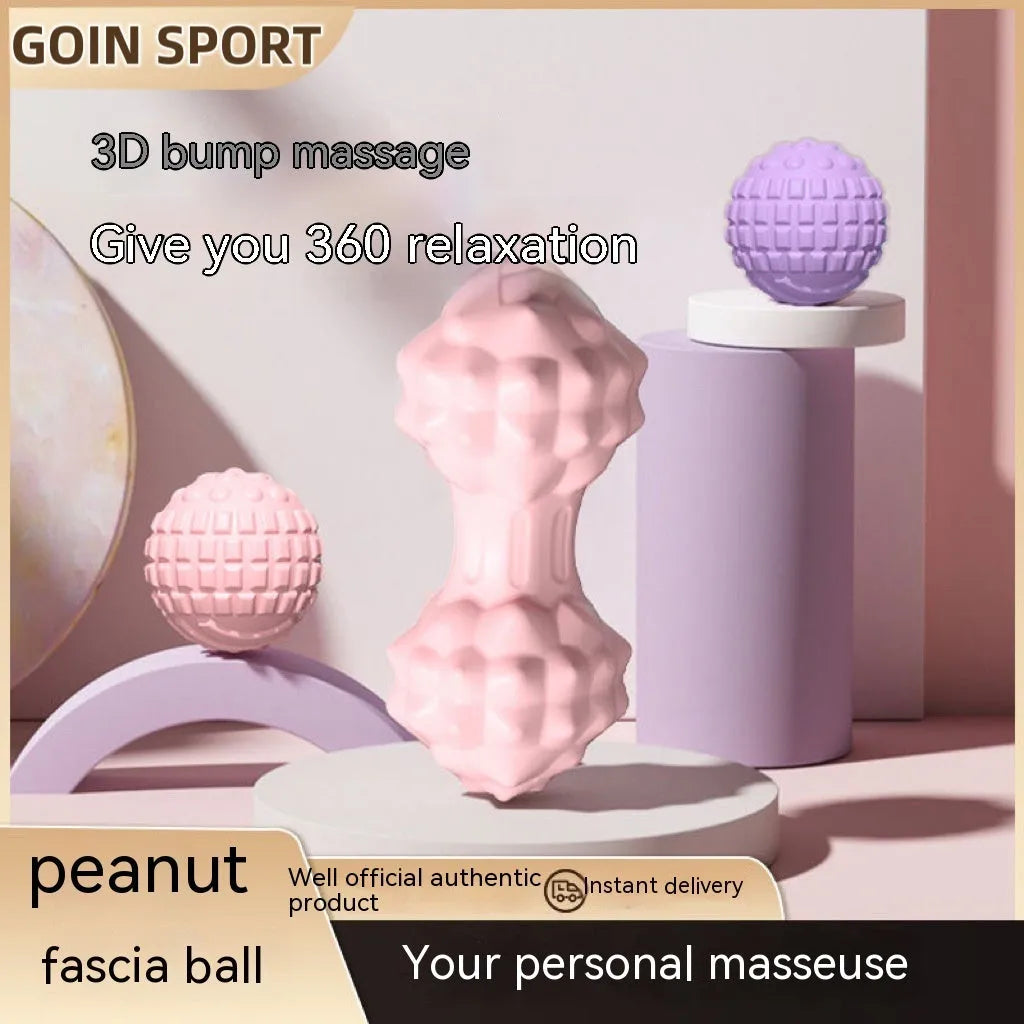 6cm blue TPR foot massage ball with textured peanut-style design for yoga and muscle therapy
