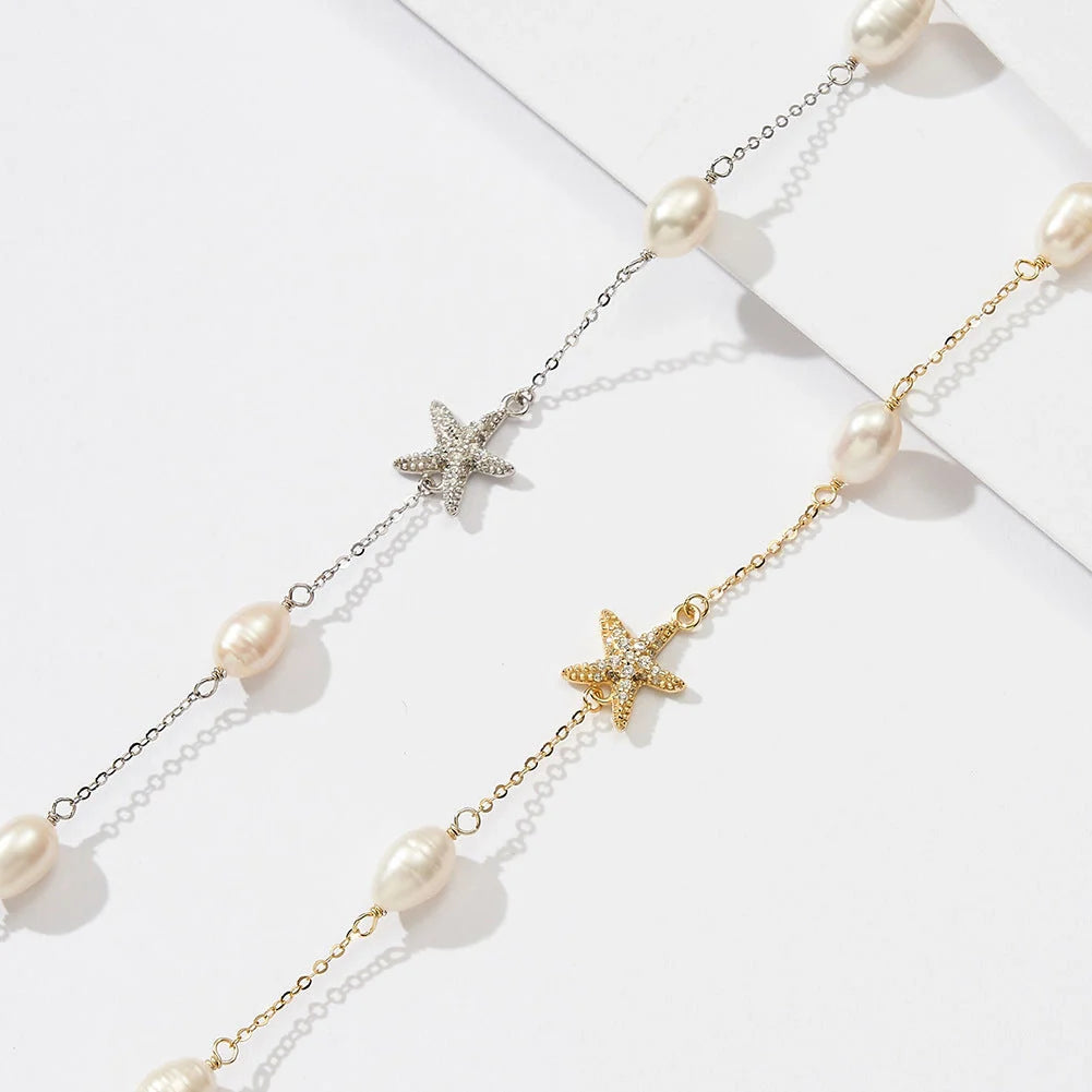 Sterling silver necklace with freshwater pearl starfish design