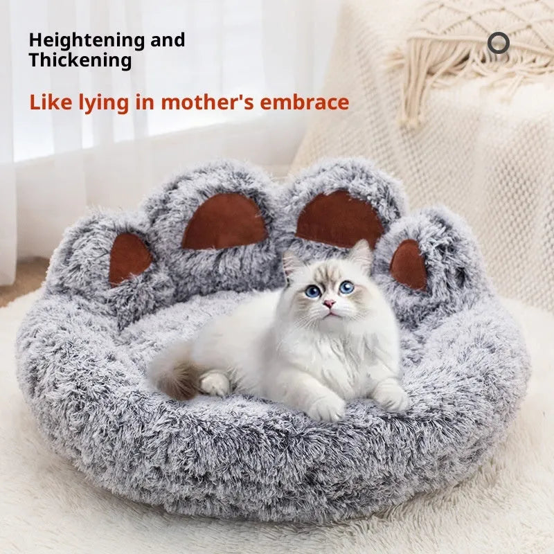Two-color thickened plush pet bed for dogs in double silk gray with hand-shaped brush nest finish, 50cm diameter