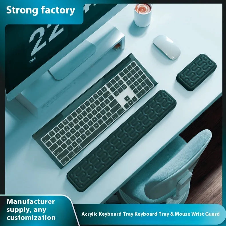 Double sided keyboard and mouse pad with memory foam wrist support on anti-slip resin base