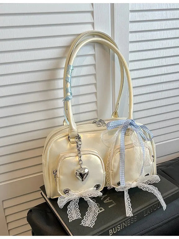 Large capacity horizontal square PU leather shoulder bag with double straps and phone compartment