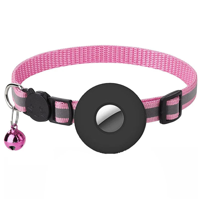 Reflective Airtag pet collar with bell for cats and dogs, adjustable and waterproof