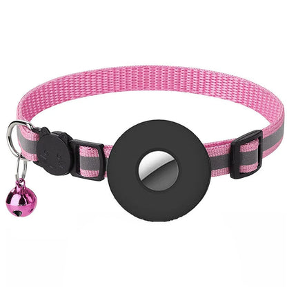 Reflective Airtag pet collar with bell for cats and dogs, adjustable and waterproof