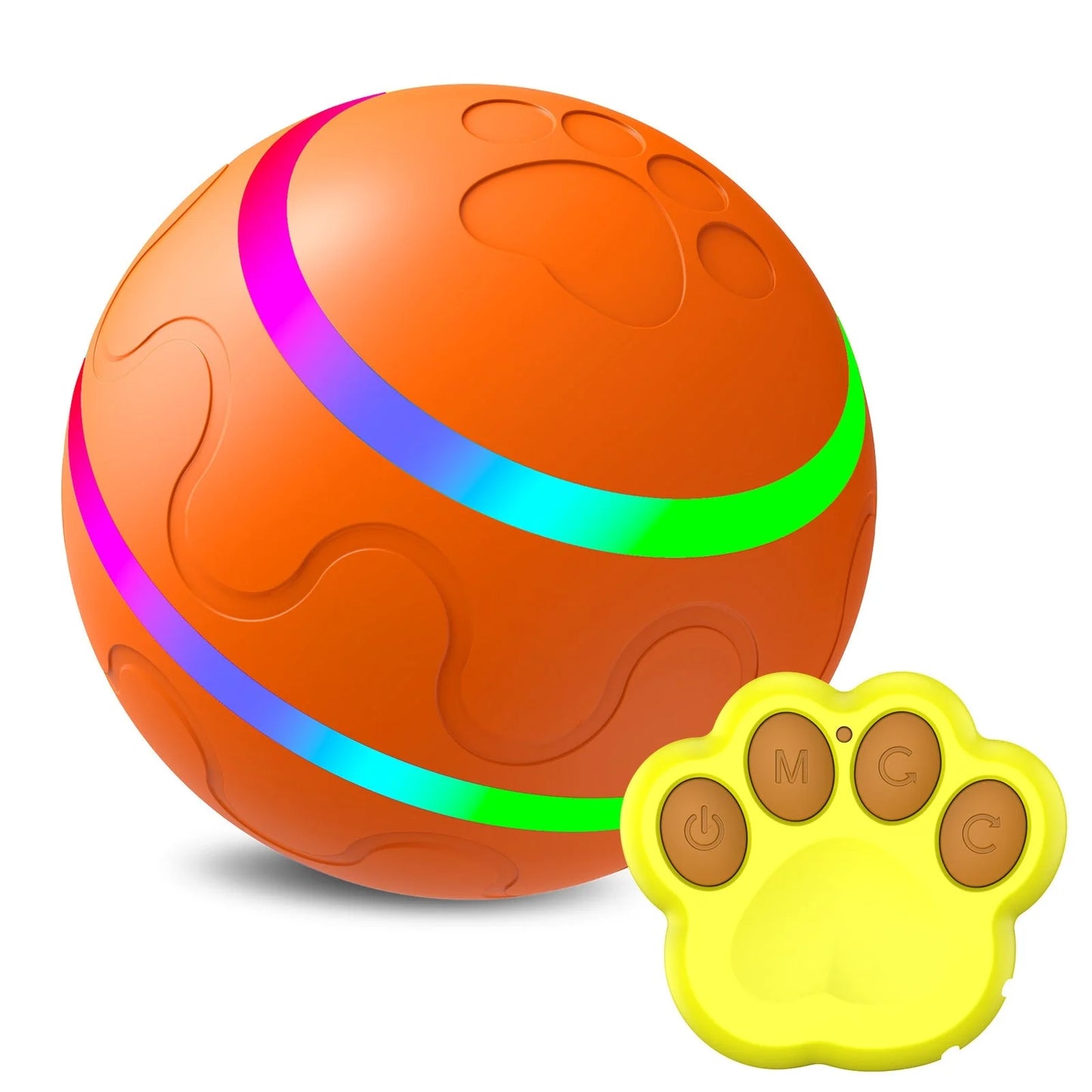 Intelligent Wicked Ball Toy for Cats with automatic rotation and USB charging in orange, yellow, and pink
