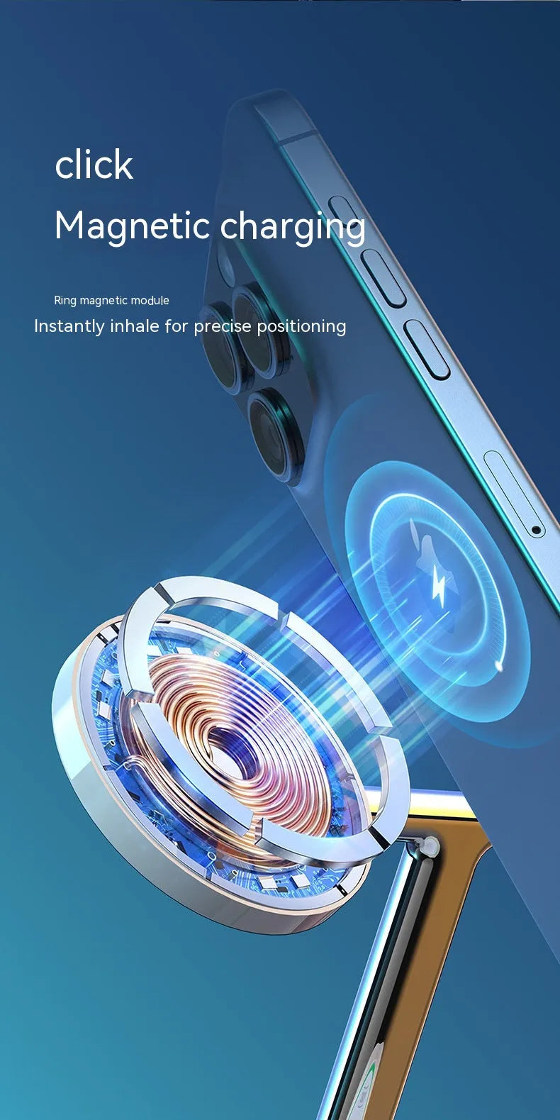 White three-in-one 15W magnetic suction wireless charger for phone earphone and watch on desk