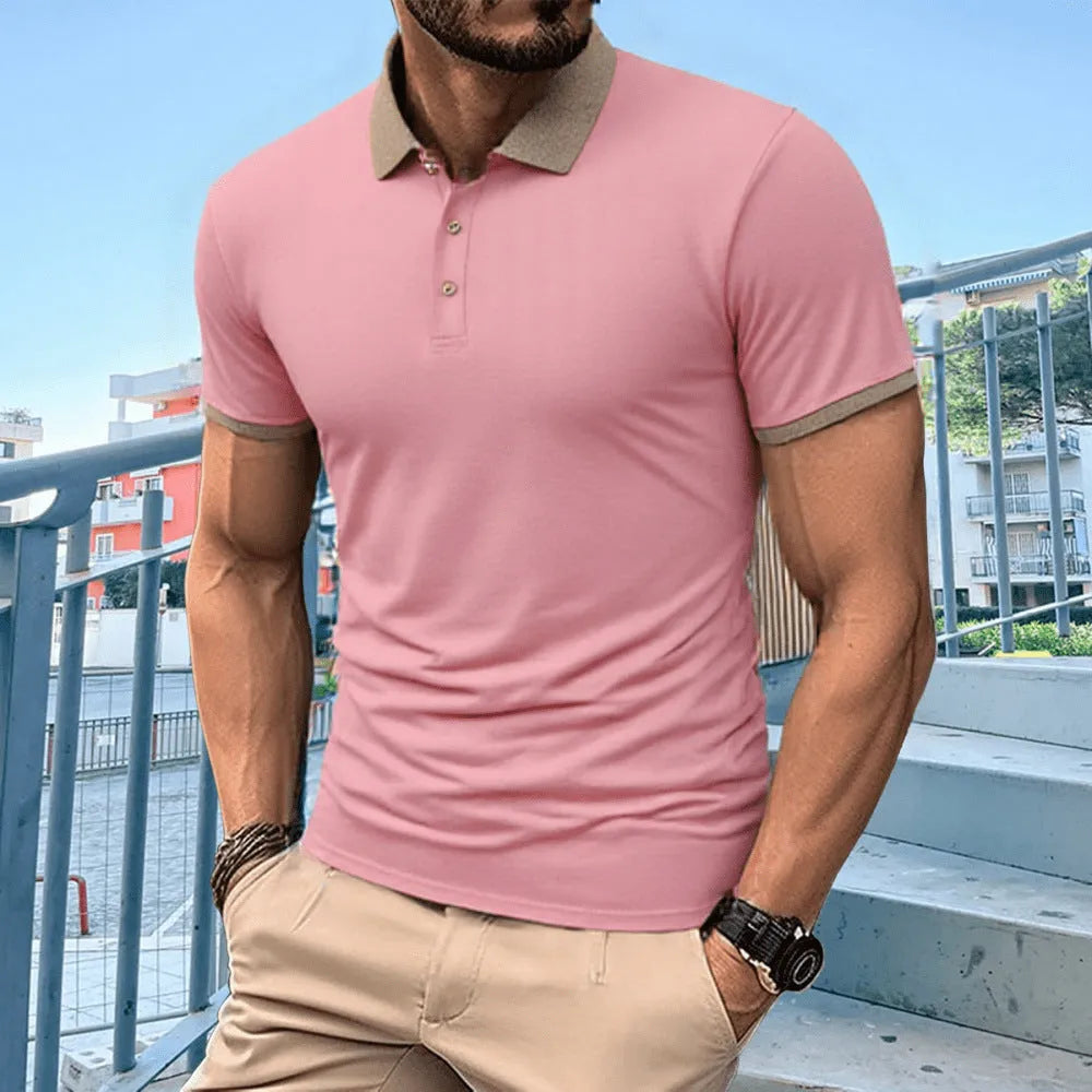 Ice silk polyester polo shirt with short sleeves and printed flocking detail in various colour options