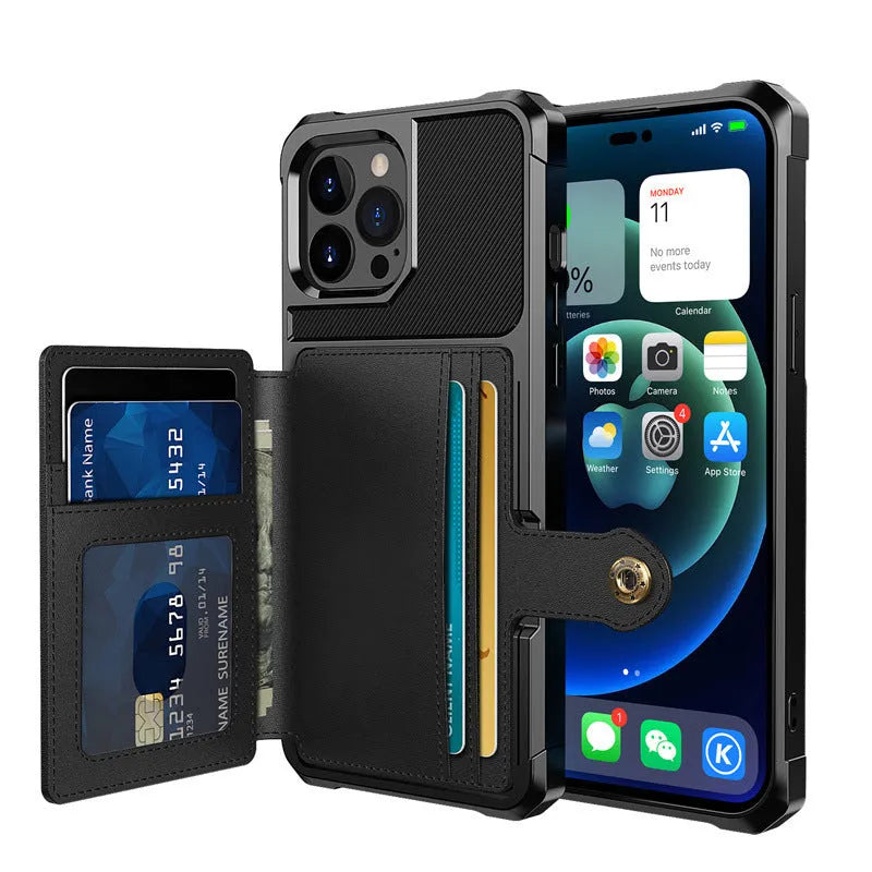 Car magnetic card cover phone case drop-resistant TPU back cover for iPhone 15 Pro black